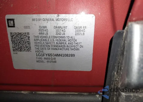 2021 Chevrolet Bolt Ev Fwd Lt from USA, damaged, VIN 1G1FY6S04M4108289